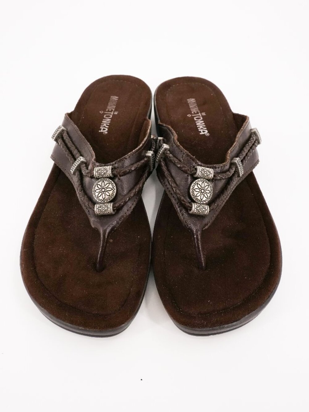 Minnetonka Sandals Womens 8 Silverthorne Flip Flop Flats Brown Leather